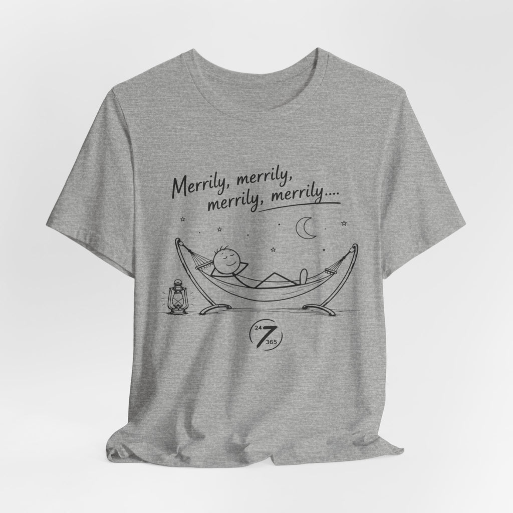 Merrily Merrily Hammock Tee – Relaxing Night Cat & Owl Graphic T-Shirt