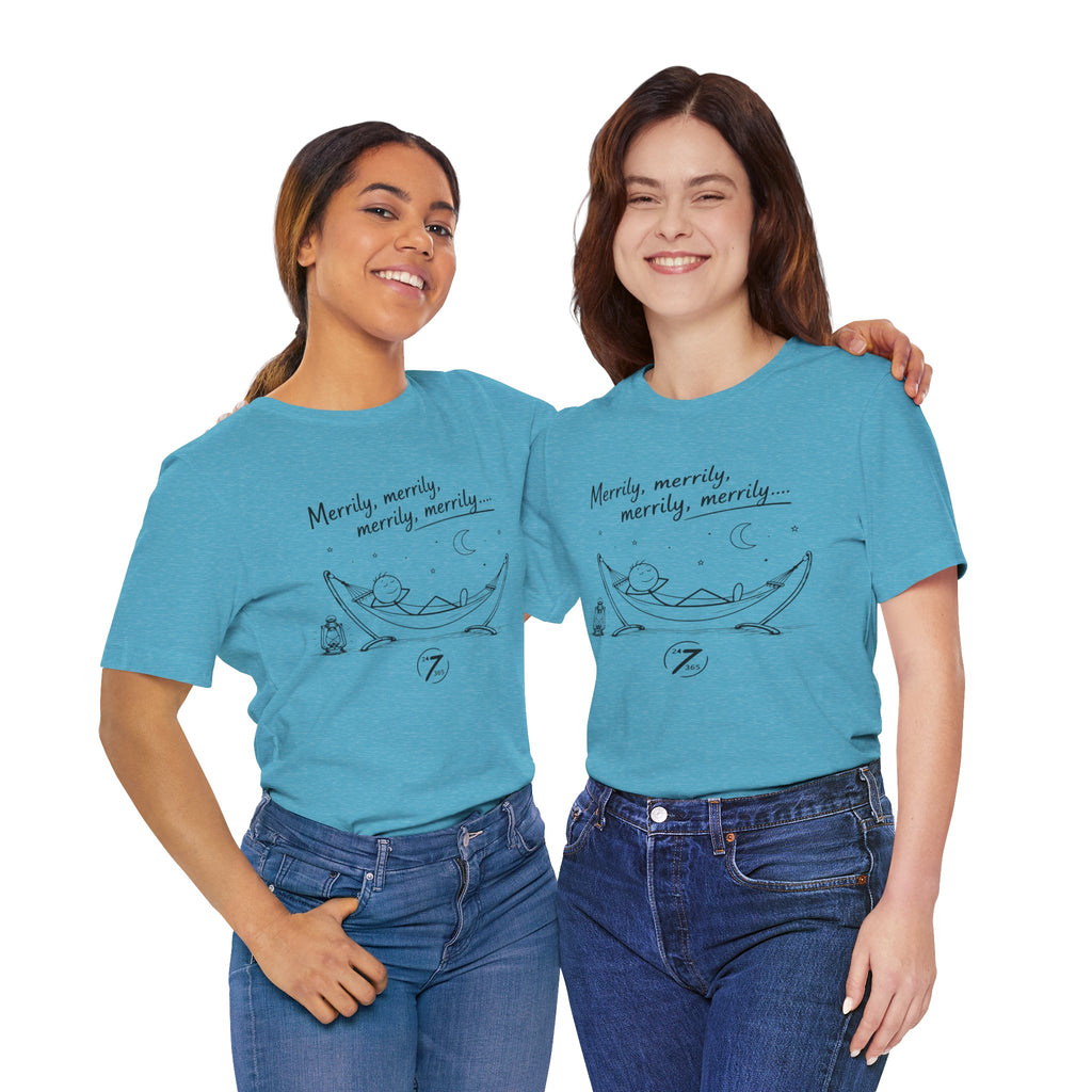 Merrily Merrily Hammock Tee – Relaxing Night Cat & Owl Graphic T-Shirt