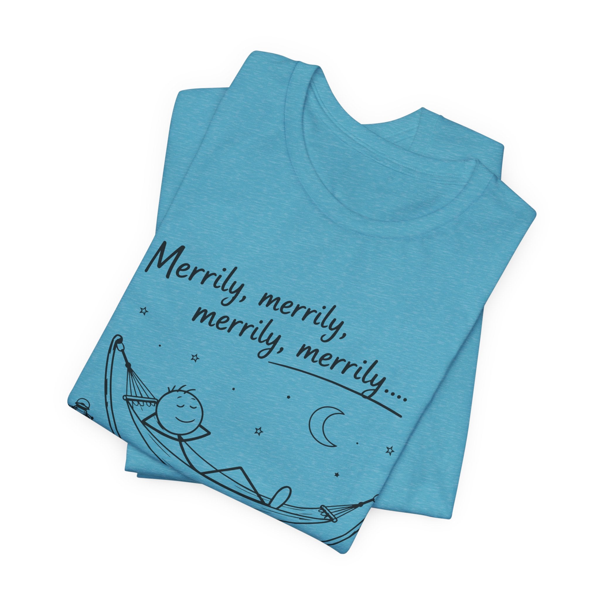 Merrily Merrily Hammock Tee – Relaxing Night Cat & Owl Graphic T-Shirt