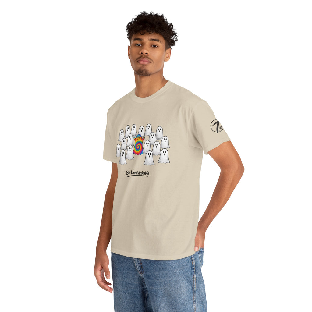 Tie Dye Ghost Shirt | Be Unmistakable Halloween T-Shirt | Colorful Fall Graphic Tee | Cute Positive Halloween Shirt