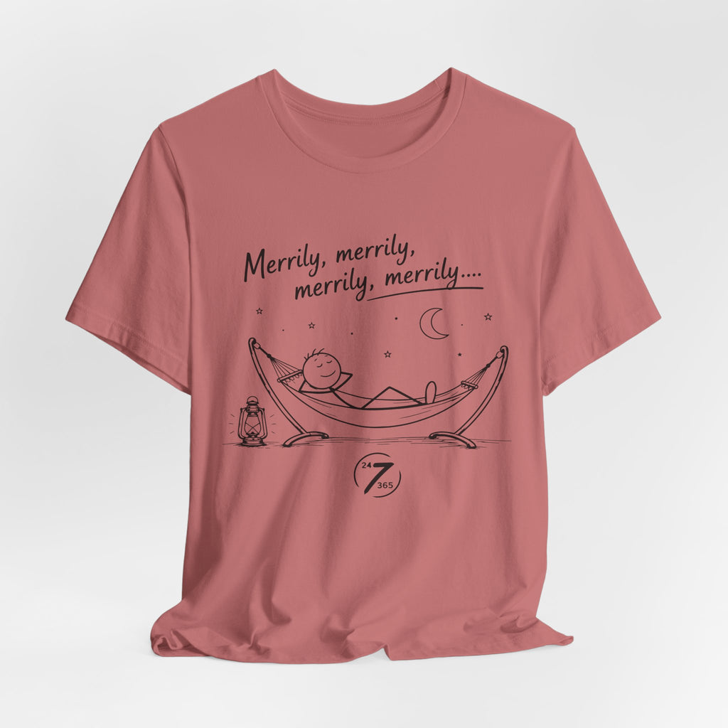 Merrily Merrily Hammock Tee – Relaxing Night Cat & Owl Graphic T-Shirt