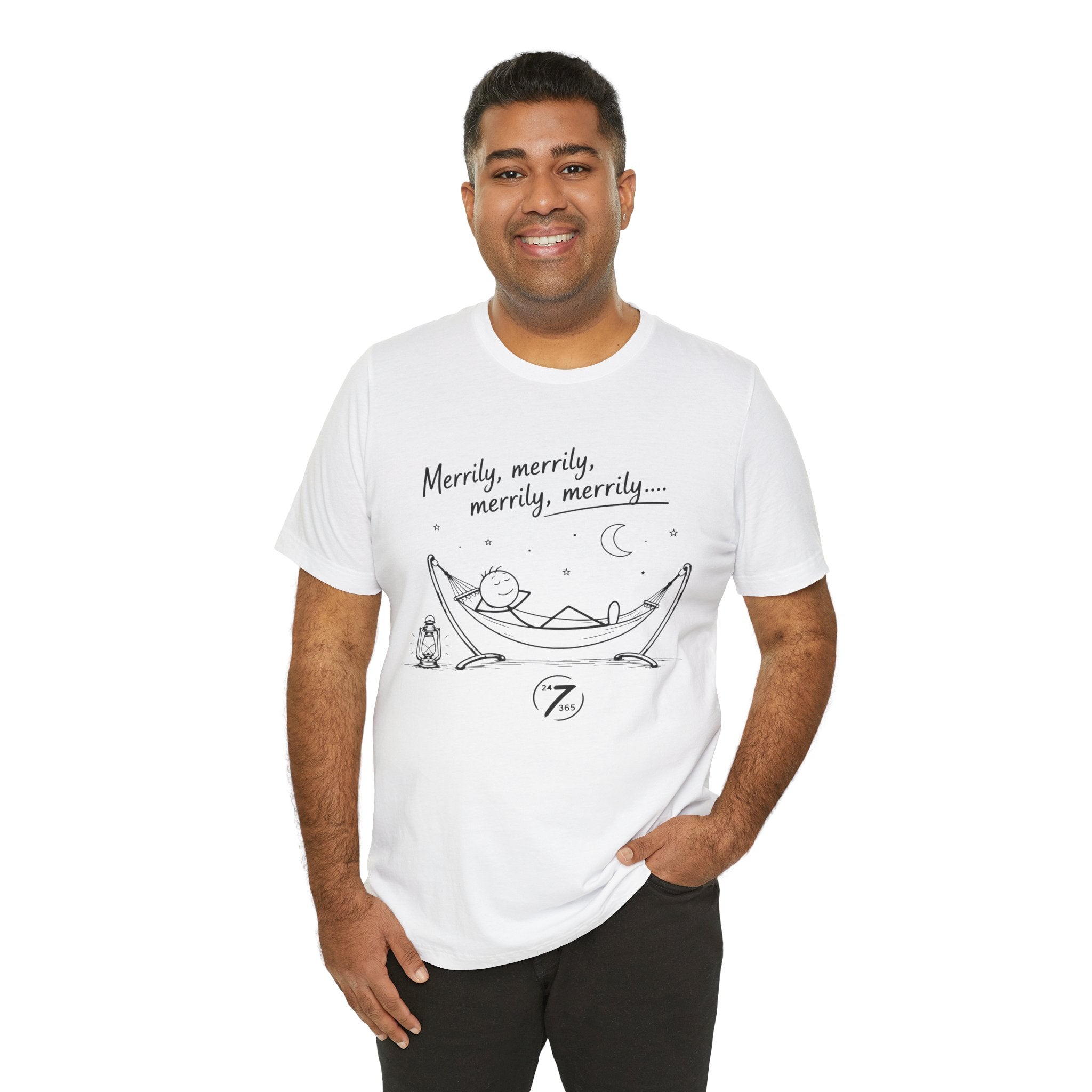 Merrily Merrily Hammock Tee – Relaxing Night Cat & Owl Graphic T-Shirt
