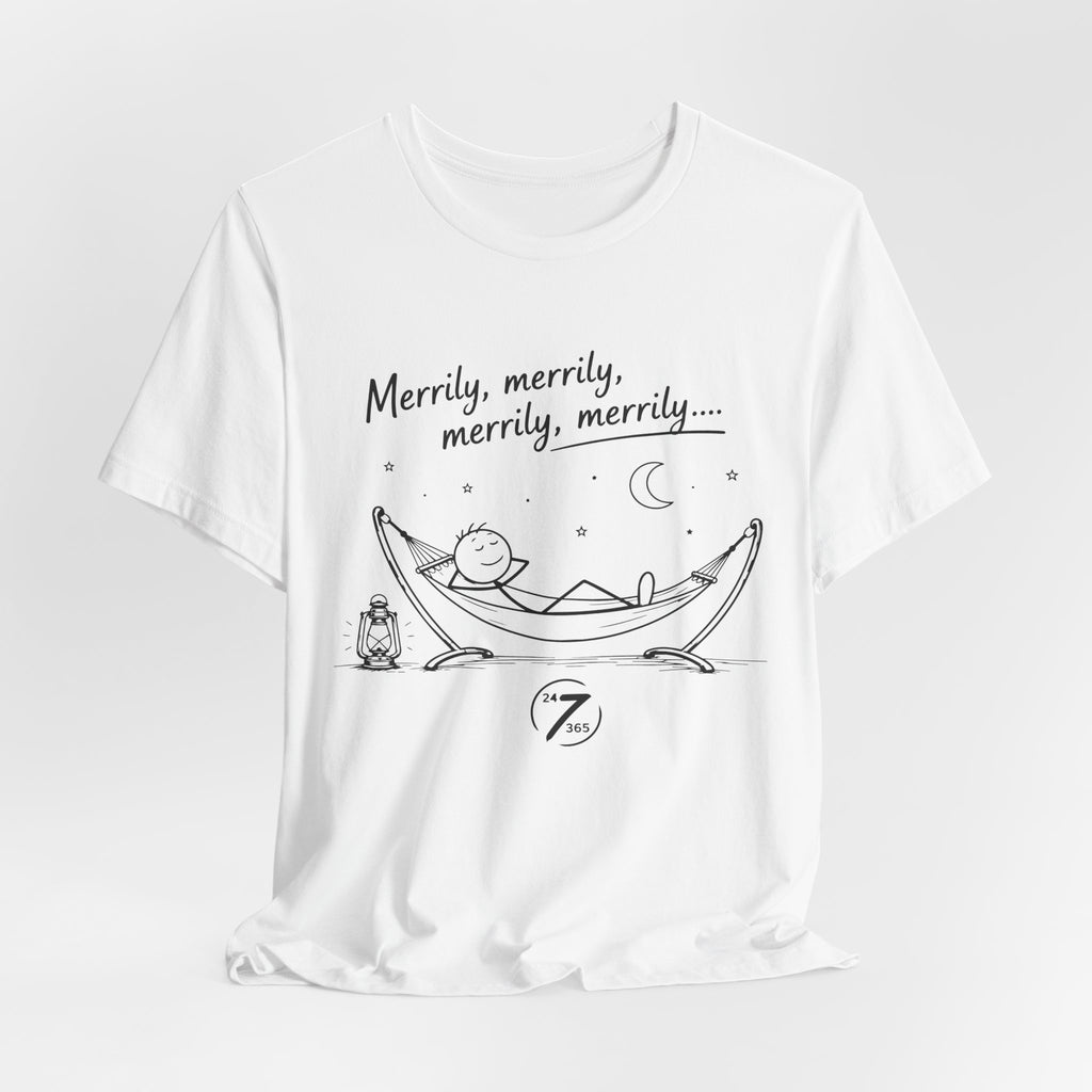 Merrily Merrily Hammock Tee – Relaxing Night Cat & Owl Graphic T-Shirt
