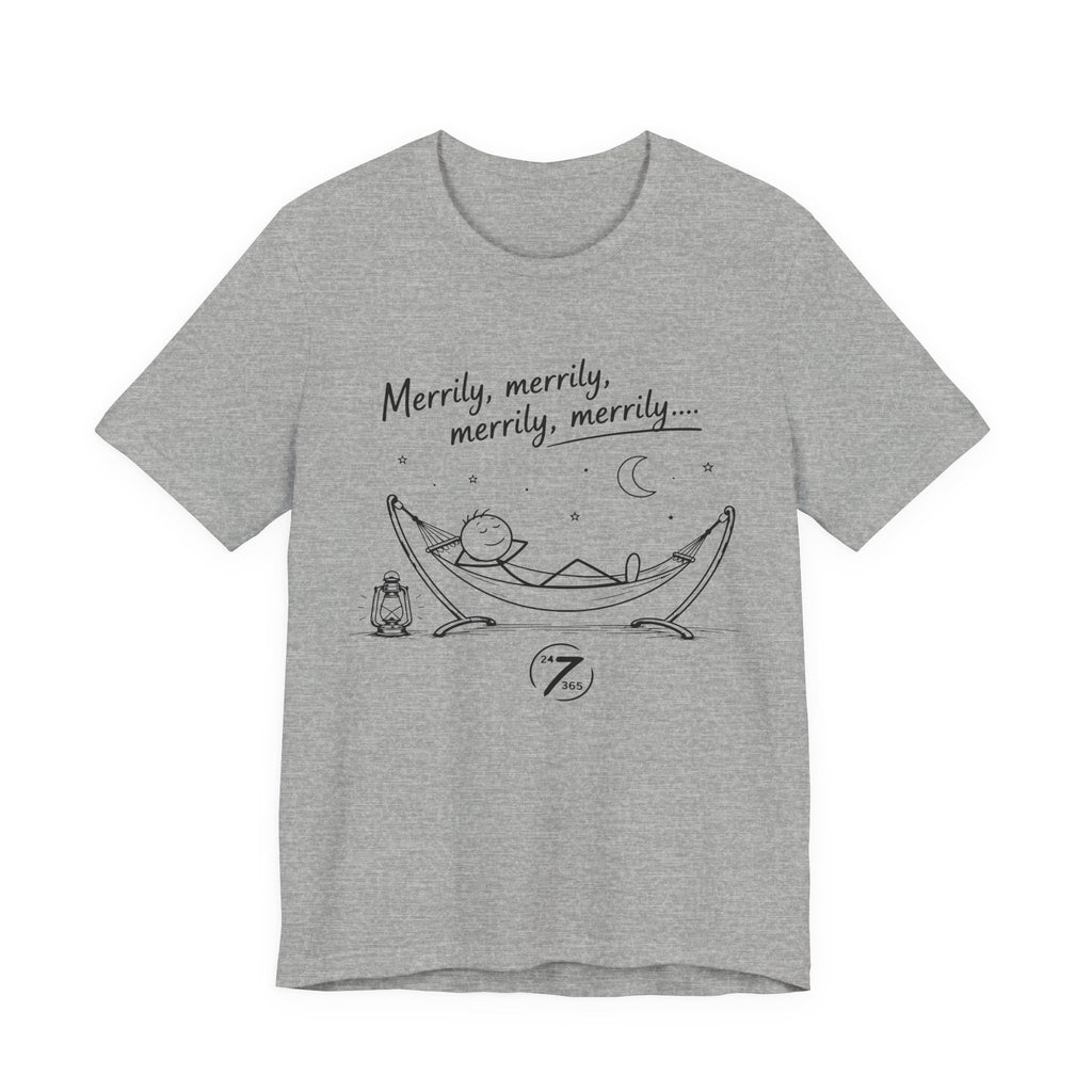 Merrily Merrily Hammock Tee – Relaxing Night Cat & Owl Graphic T-Shirt
