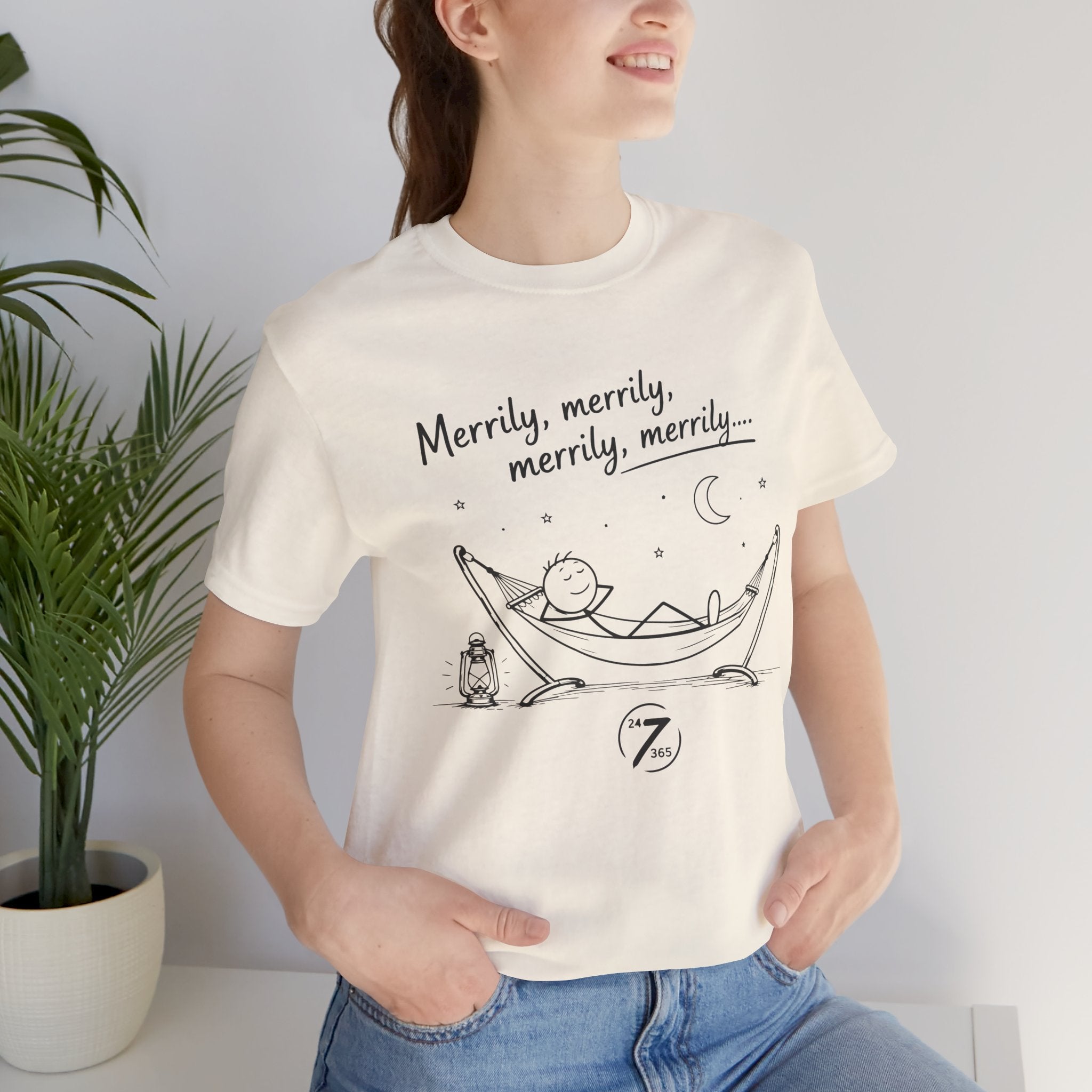 Merrily Merrily Hammock Tee – Relaxing Night Cat & Owl Graphic T-Shirt