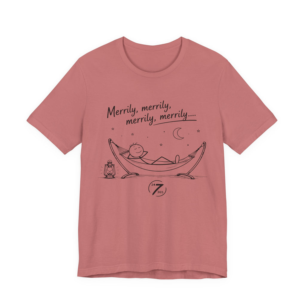Merrily Merrily Hammock Tee – Relaxing Night Cat & Owl Graphic T-Shirt