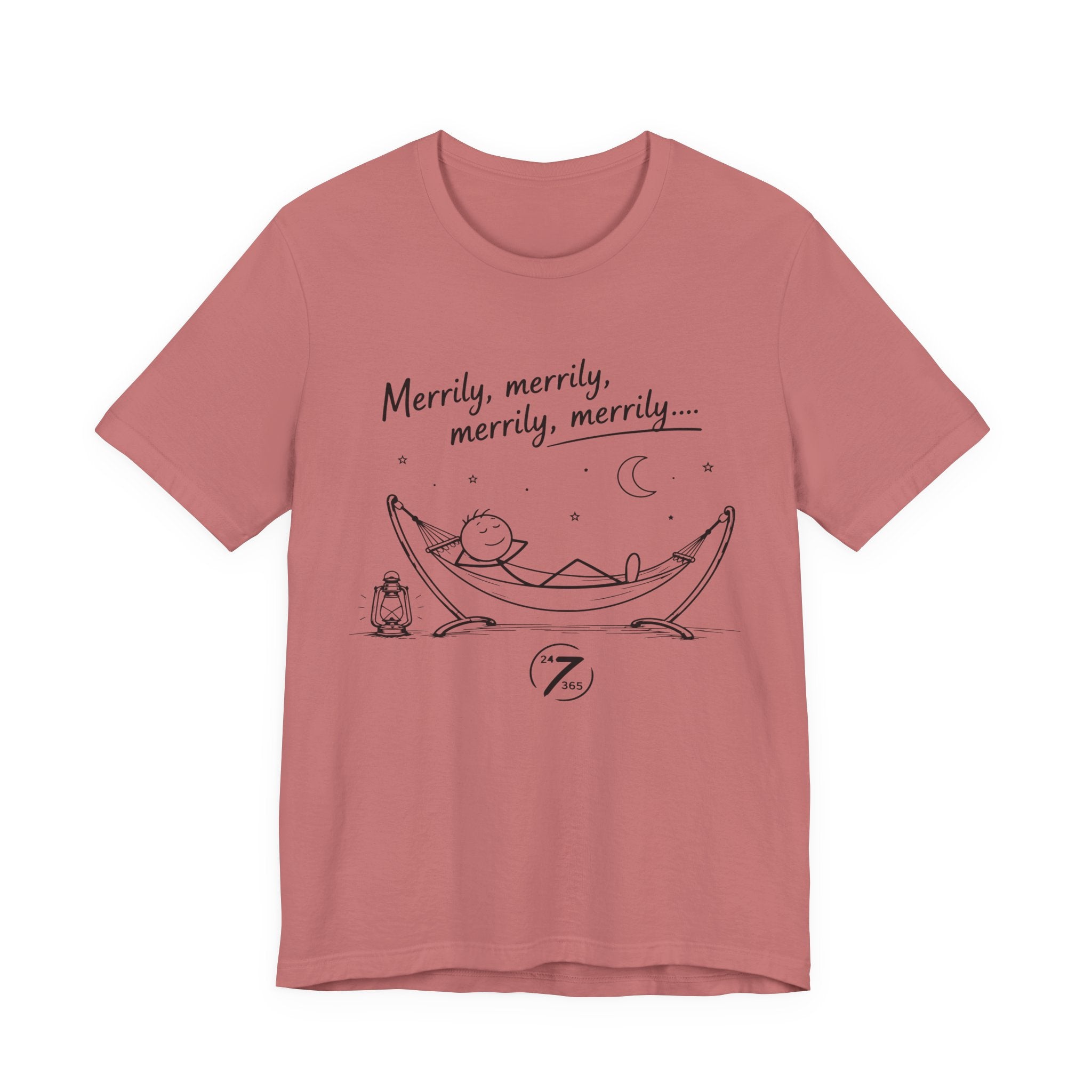 Merrily Merrily Hammock Tee – Relaxing Night Cat & Owl Graphic T-Shirt