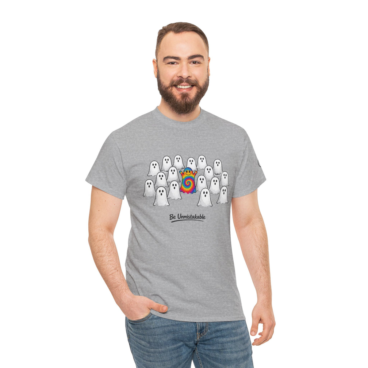 Tie Dye Ghost Shirt | Be Unmistakable Halloween T-Shirt | Colorful Fall Graphic Tee | Cute Positive Halloween Shirt