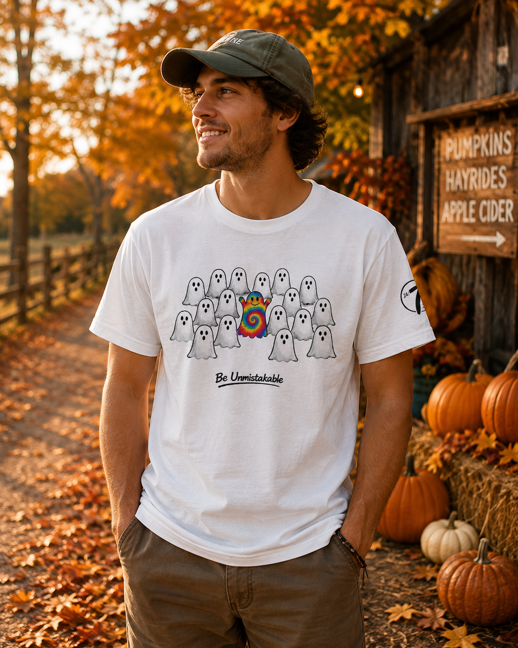 Tie Dye Ghost Shirt | Be Unmistakable Halloween T-Shirt | Colorful Fall Graphic Tee | Cute Positive Halloween Shirt