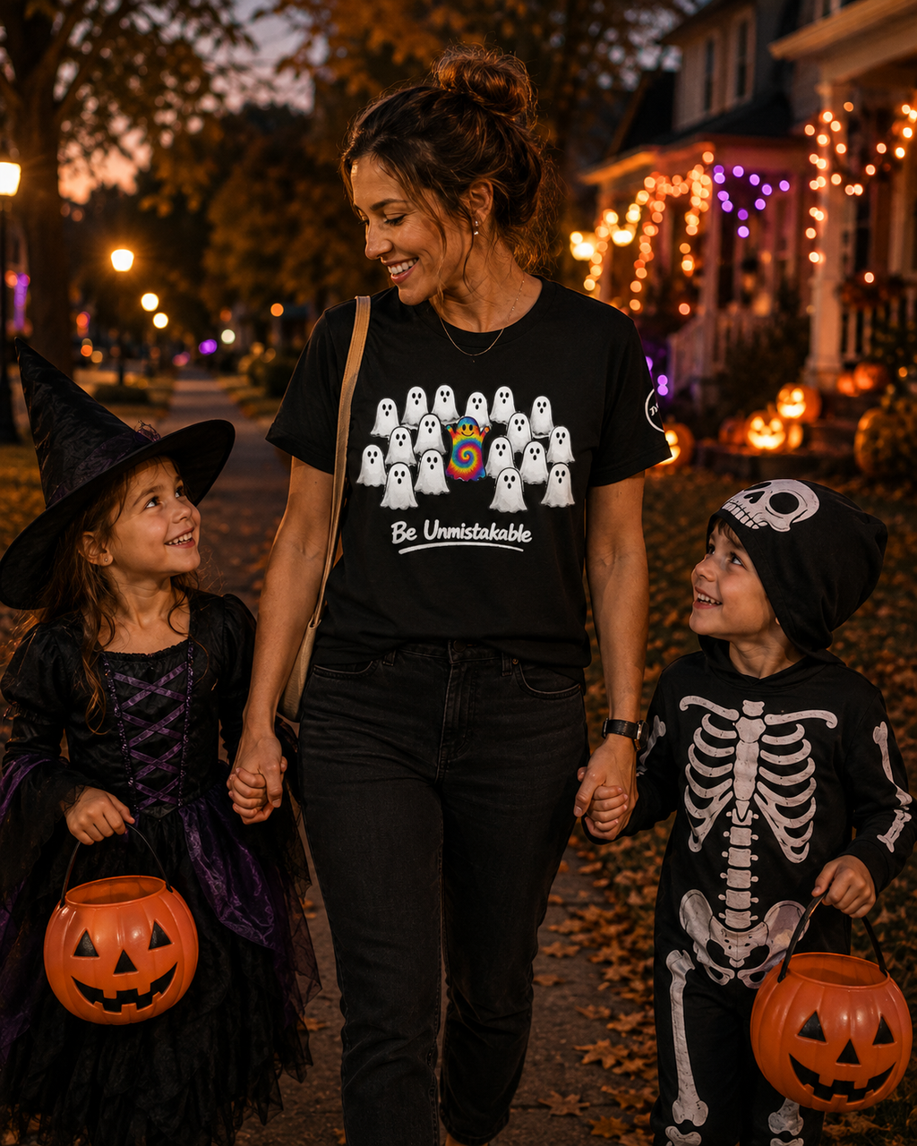 Tie Dye Ghost Shirt | Be Unmistakable Halloween T-Shirt | Colorful Fall Graphic Tee | Cute Positive Halloween Shirt