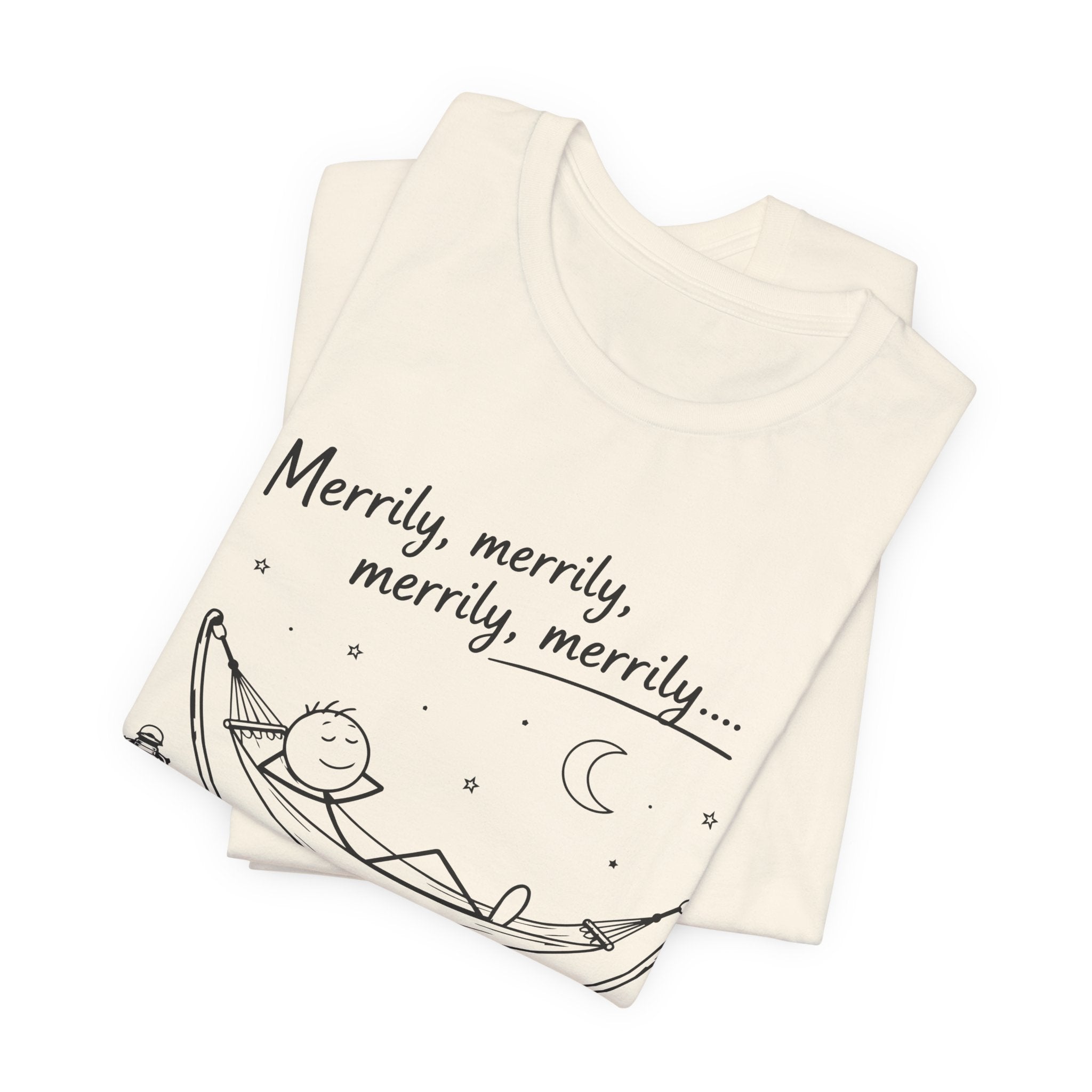 Merrily Merrily Hammock Tee – Relaxing Night Cat & Owl Graphic T-Shirt