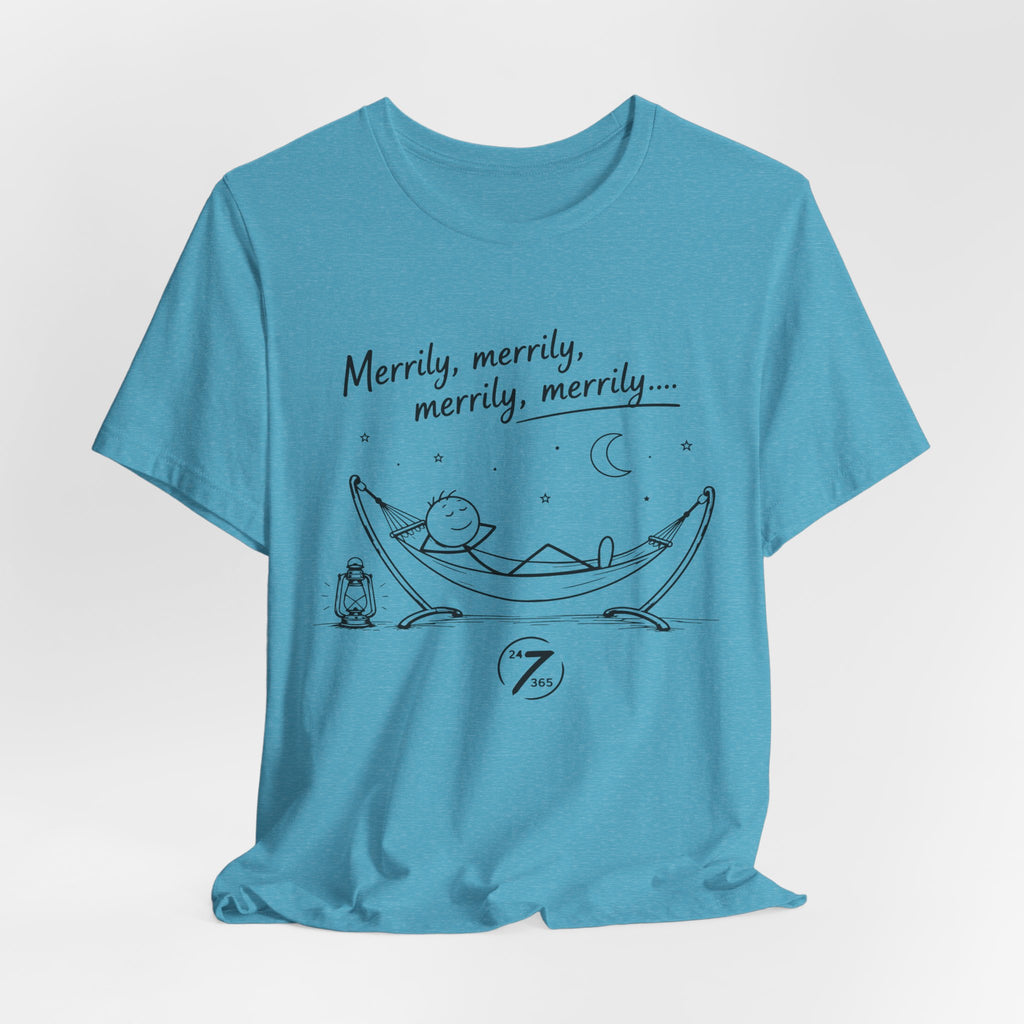 Merrily Merrily Hammock Tee – Relaxing Night Cat & Owl Graphic T-Shirt