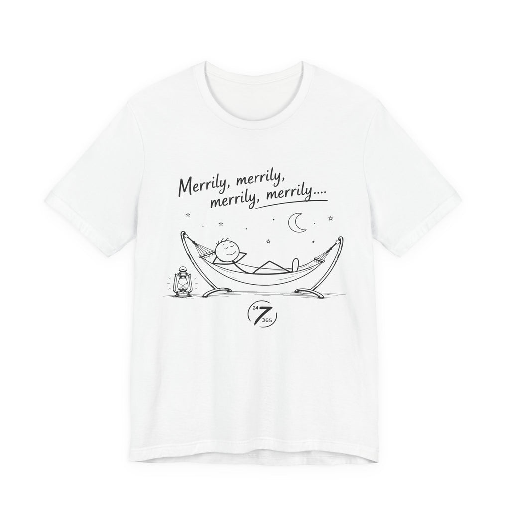 Merrily Merrily Hammock Tee – Relaxing Night Cat & Owl Graphic T-Shirt