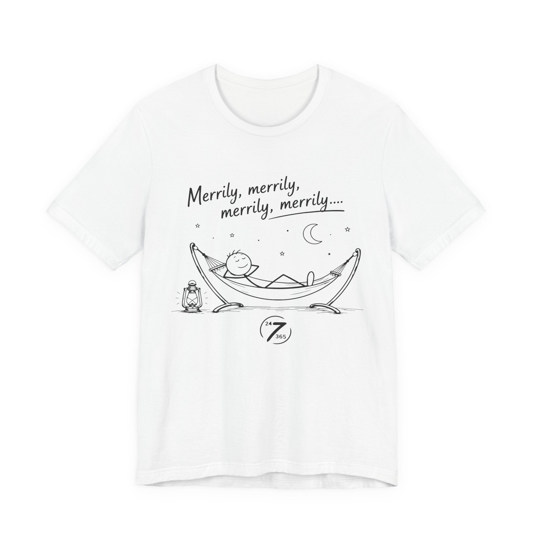 Merrily Merrily Hammock Tee – Relaxing Night Cat & Owl Graphic T-Shirt