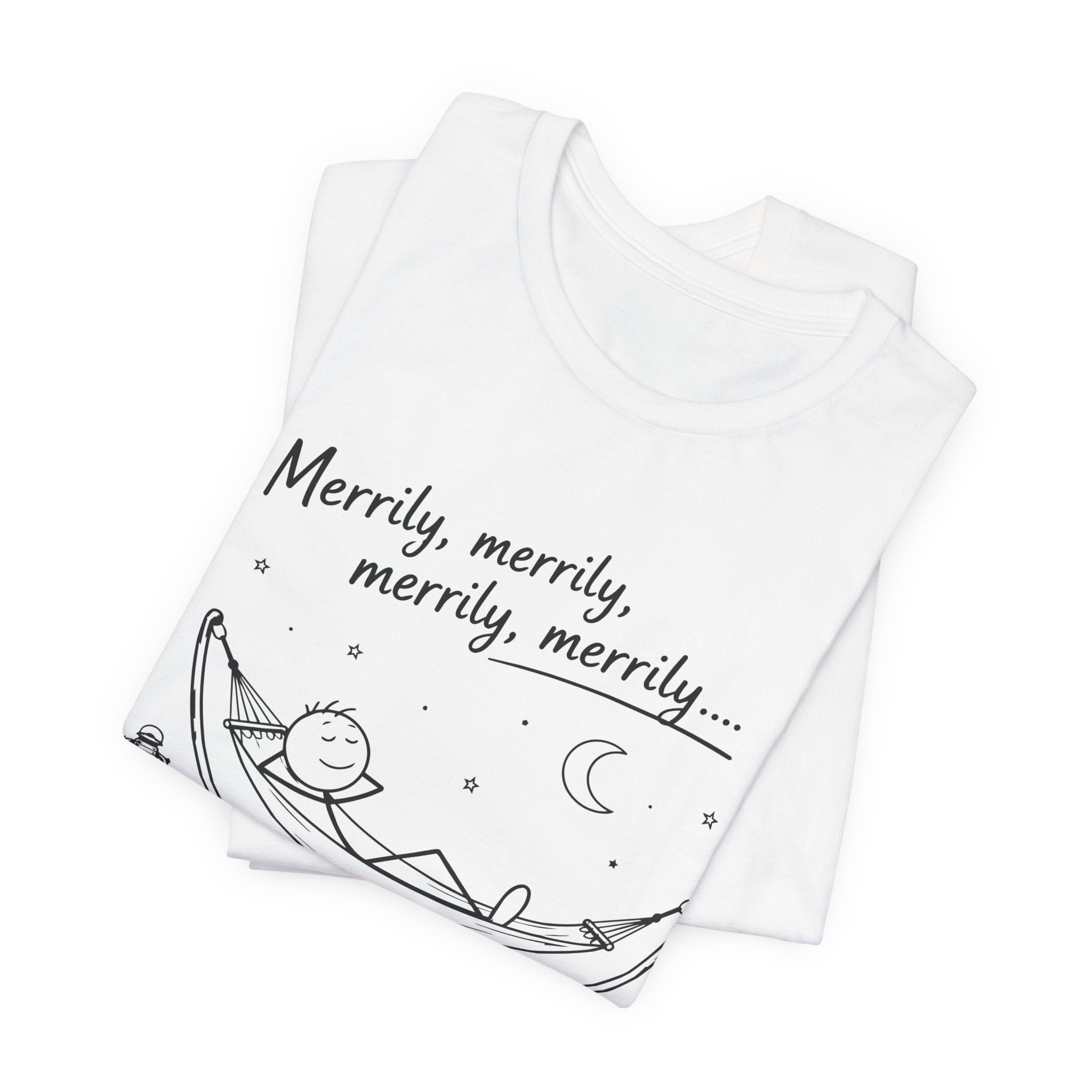 Merrily Merrily Hammock Tee – Relaxing Night Cat & Owl Graphic T-Shirt