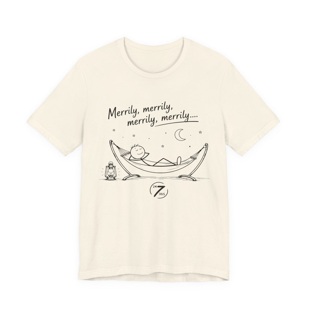 Merrily Merrily Hammock Tee – Relaxing Night Cat & Owl Graphic T-Shirt
