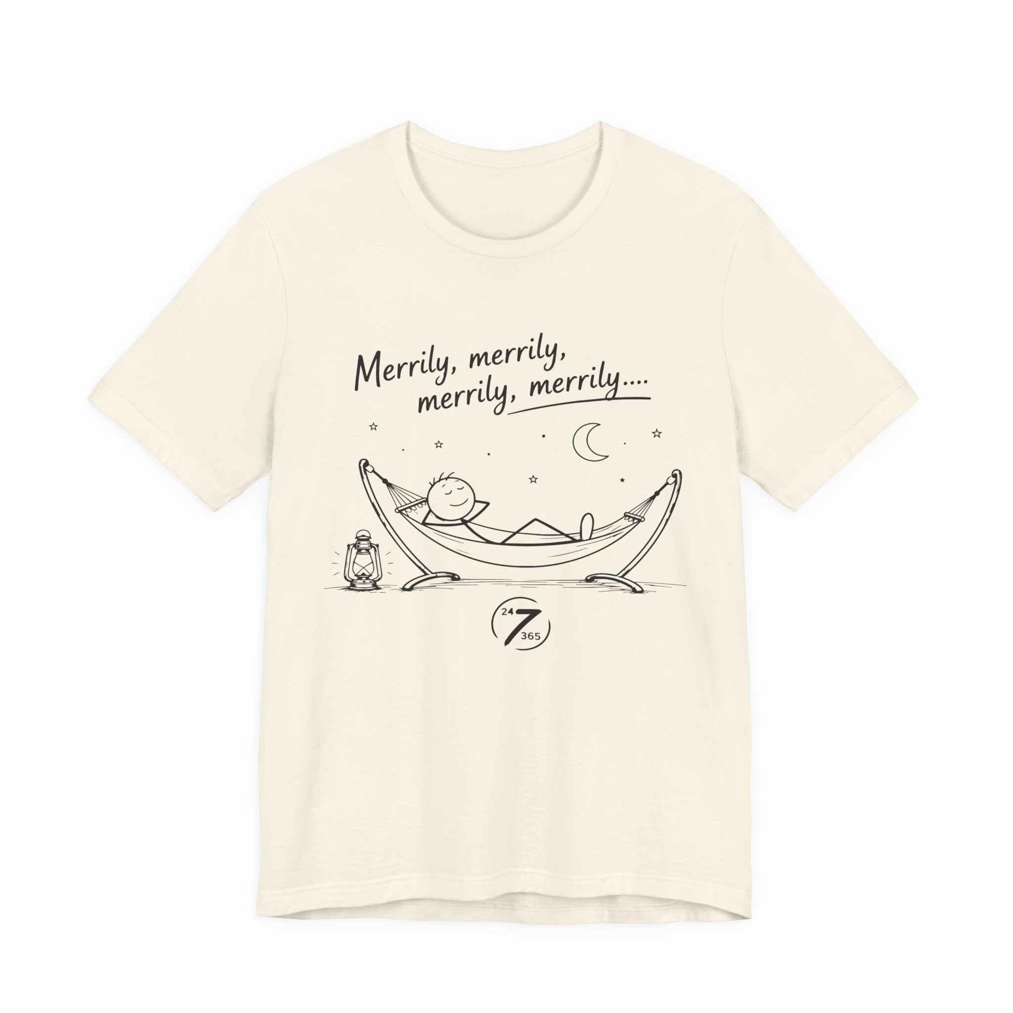Merrily Merrily Hammock Tee – Relaxing Night Cat & Owl Graphic T-Shirt