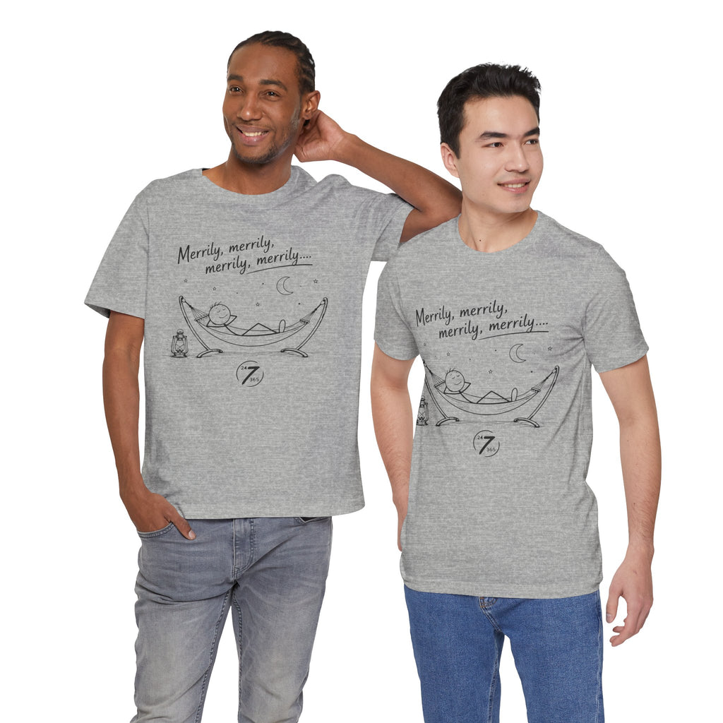Merrily Merrily Hammock Tee – Relaxing Night Cat & Owl Graphic T-Shirt
