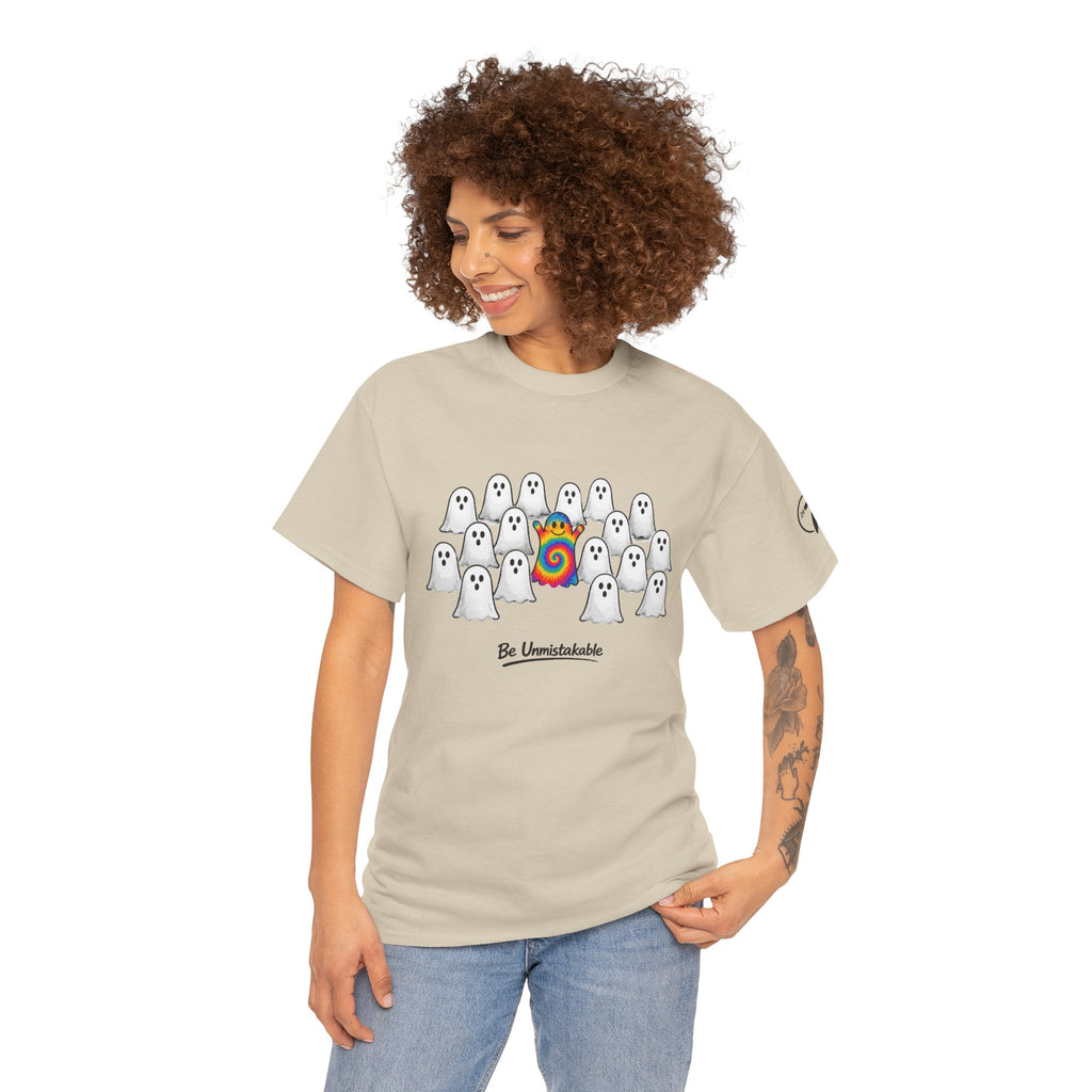 Tie Dye Ghost Shirt | Be Unmistakable Halloween T-Shirt | Colorful Fall Graphic Tee | Cute Positive Halloween Shirt