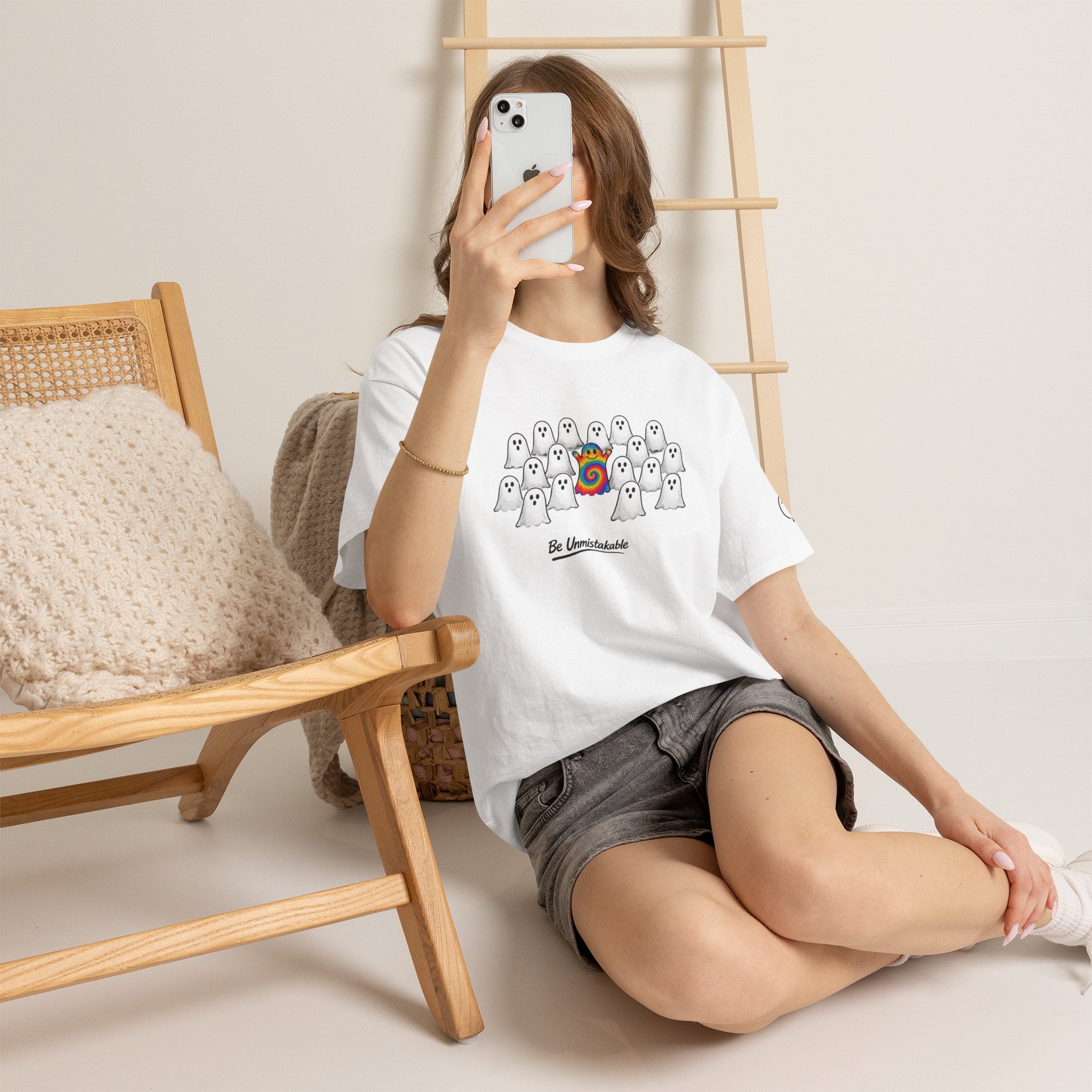 Tie Dye Ghost Shirt | Be Unmistakable Halloween T-Shirt | Colorful Fall Graphic Tee | Cute Positive Halloween Shirt
