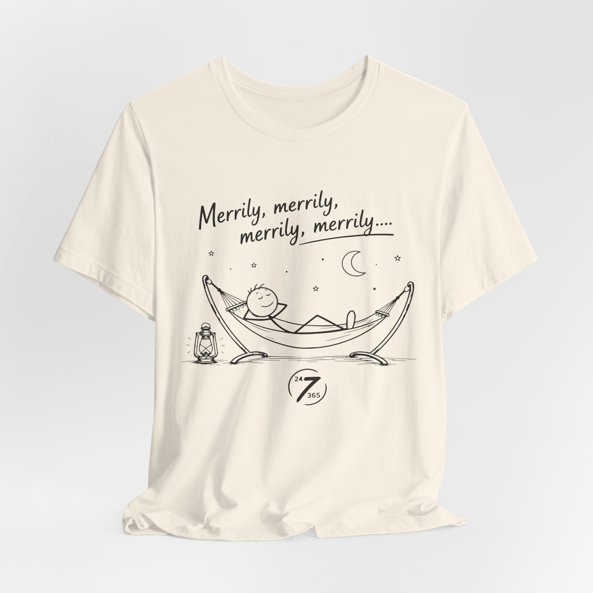 Merrily Merrily Hammock Tee – Relaxing Night Cat & Owl Graphic T-Shirt