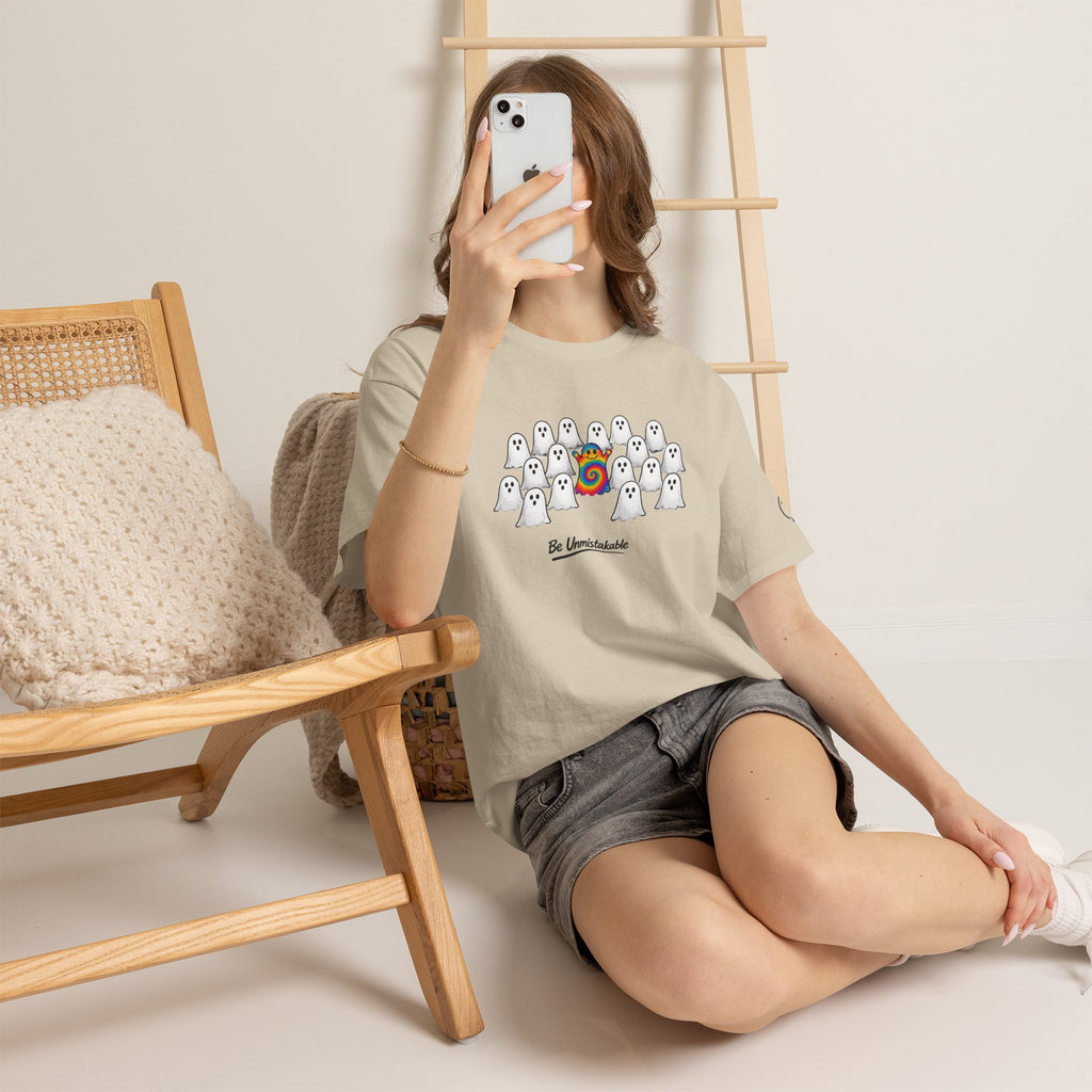 Tie Dye Ghost Shirt | Be Unmistakable Halloween T-Shirt | Colorful Fall Graphic Tee | Cute Positive Halloween Shirt