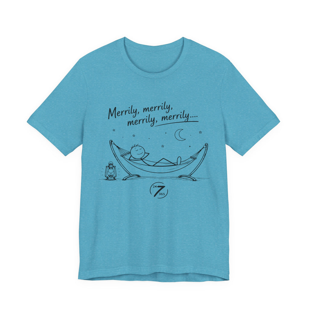 Merrily Merrily Hammock Tee – Relaxing Night Cat & Owl Graphic T-Shirt
