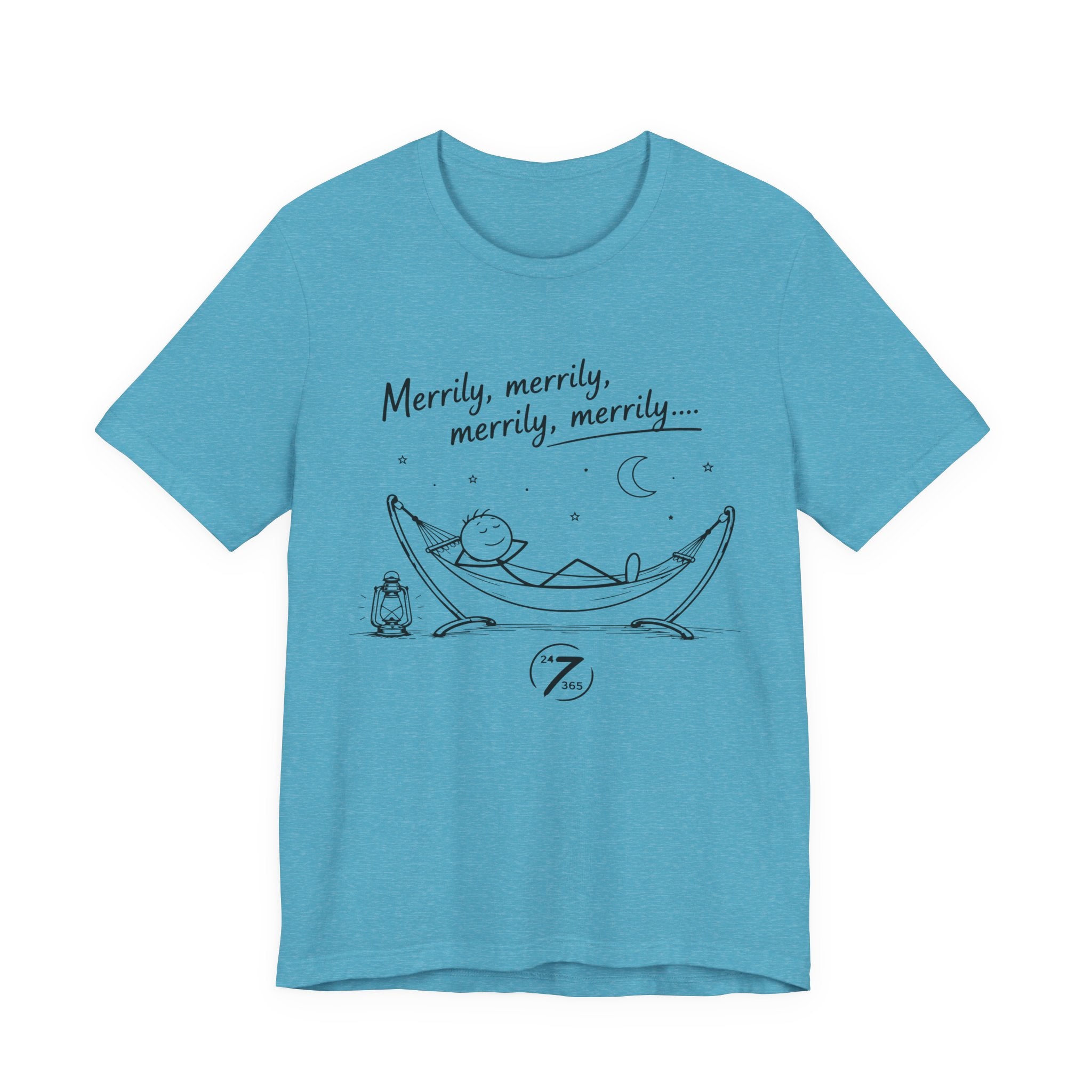 Merrily Merrily Hammock Tee – Relaxing Night Cat & Owl Graphic T-Shirt