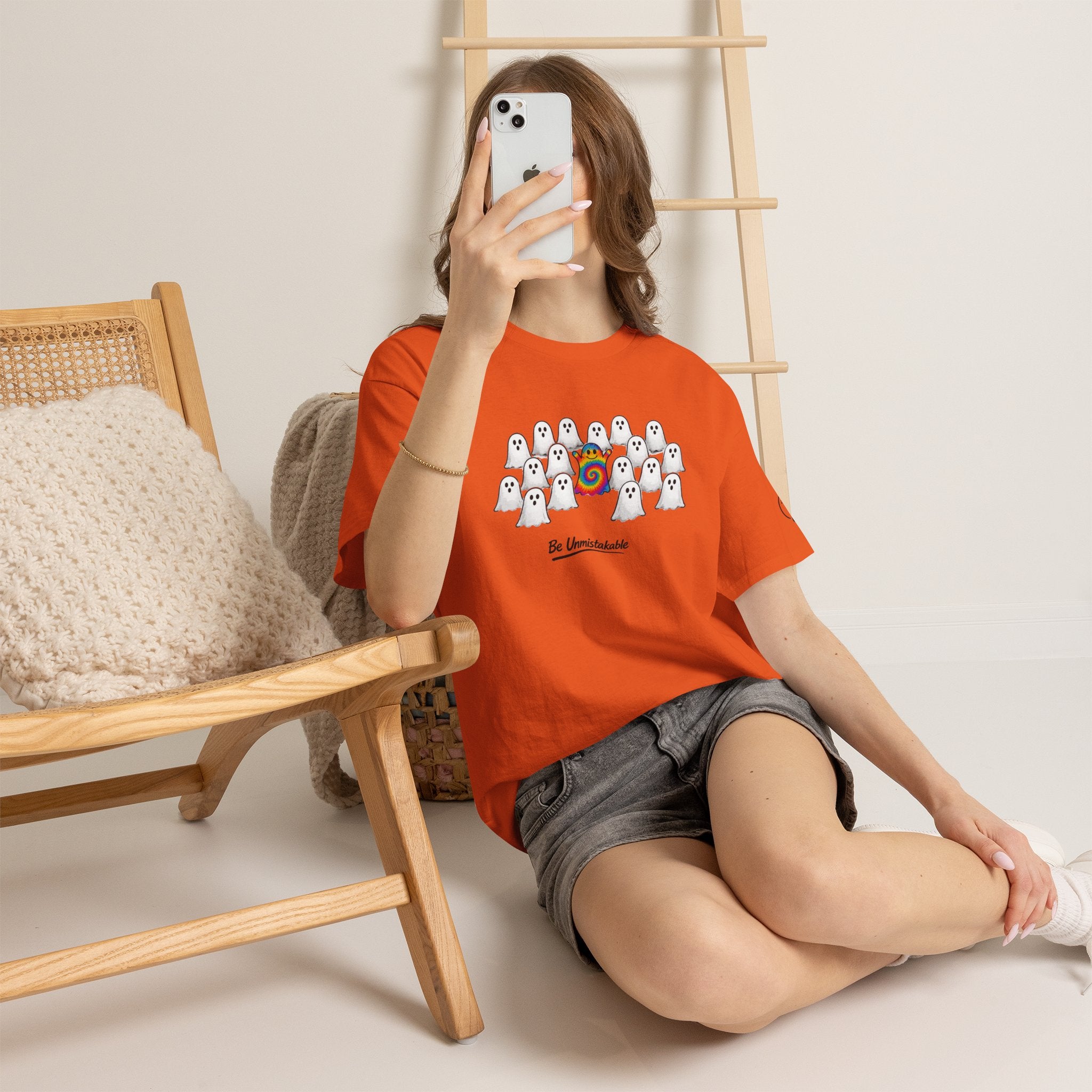 Tie Dye Ghost Shirt | Be Unmistakable Halloween T-Shirt | Colorful Fall Graphic Tee | Cute Positive Halloween Shirt