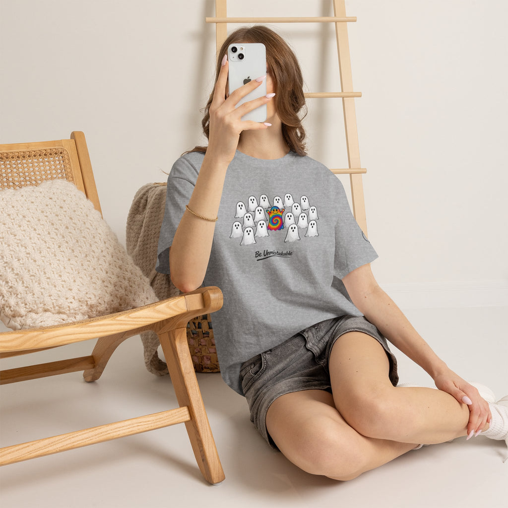 Tie Dye Ghost Shirt | Be Unmistakable Halloween T-Shirt | Colorful Fall Graphic Tee | Cute Positive Halloween Shirt